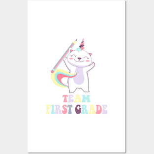 Cute Team First Grader Caticorn unicorn Posters and Art